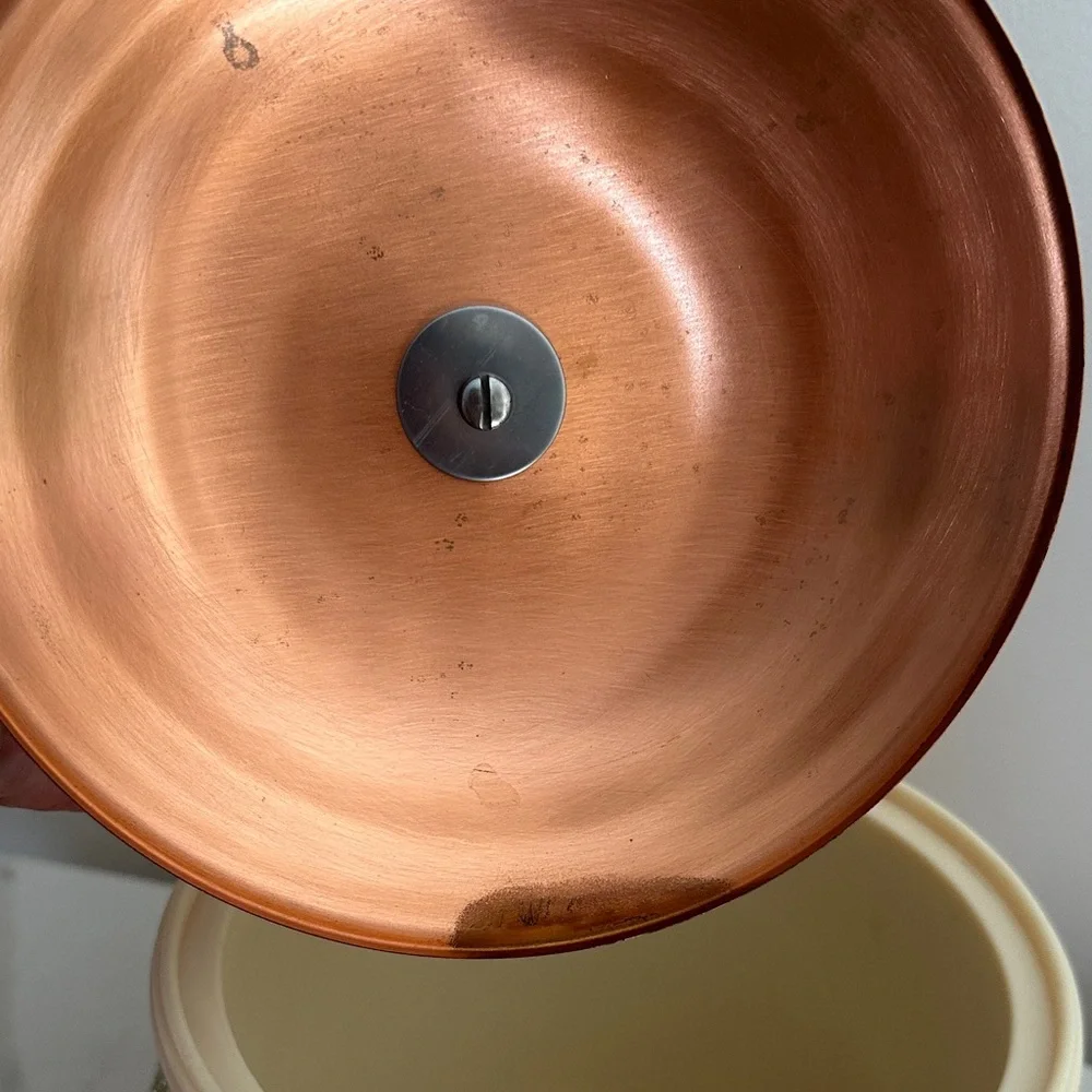 vintage Copper Ice Bucket with Gold brass lion head ring handles black knob lid